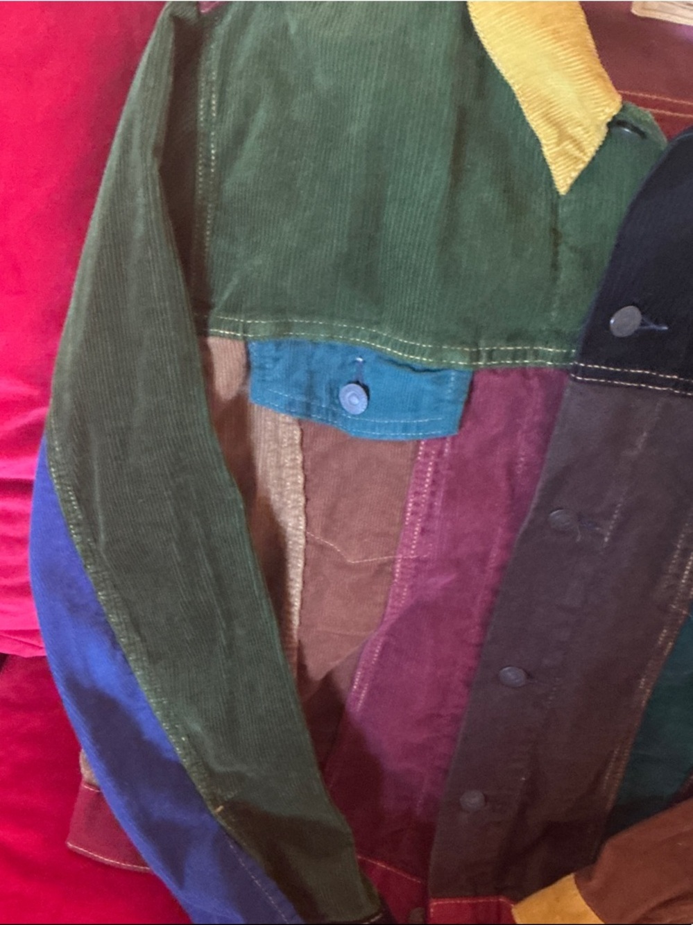 Men's Multicolor Patchwork Corduroy Bomber Jacket - Vintage-Inspired - Picture 5 of 10